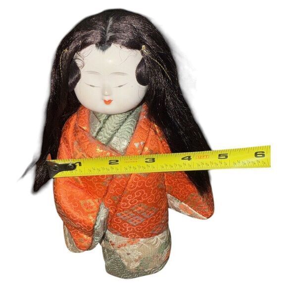 Vintage Kimekomi Ichimatsu Gofun Kimono Doll Porcelain Head 9 In Tall Japan - Picture 3 of 9